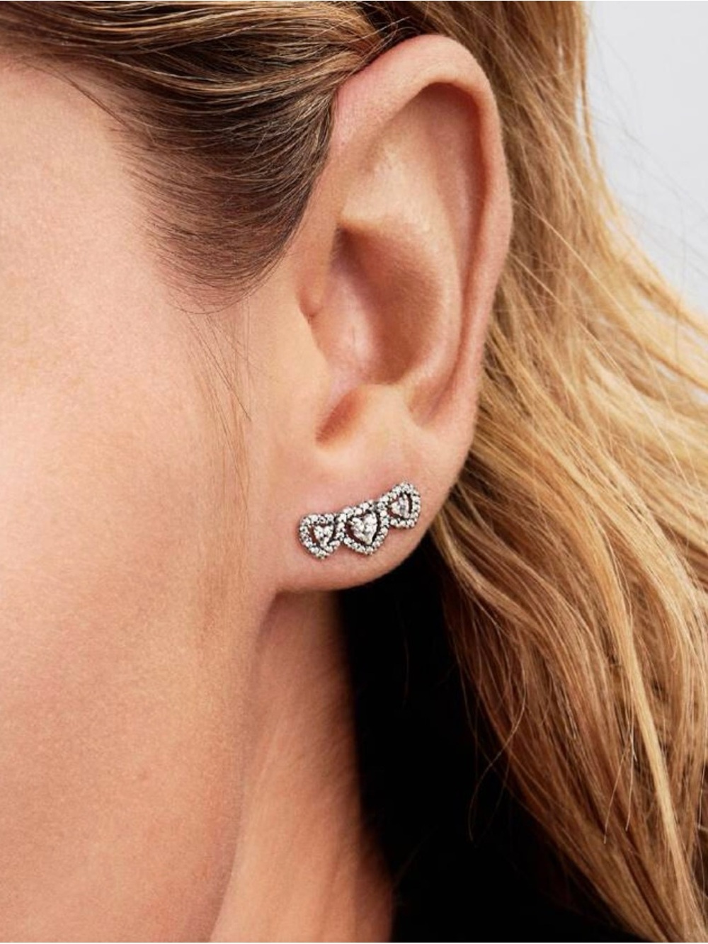 Pandora Silver Heart Trio Crystal Ear Climbers - Silver